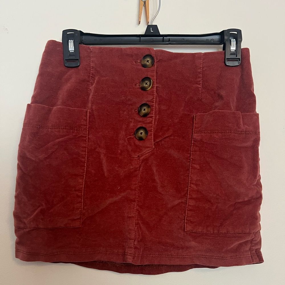 BDG Red Velvet Mini Skirt with Buttons